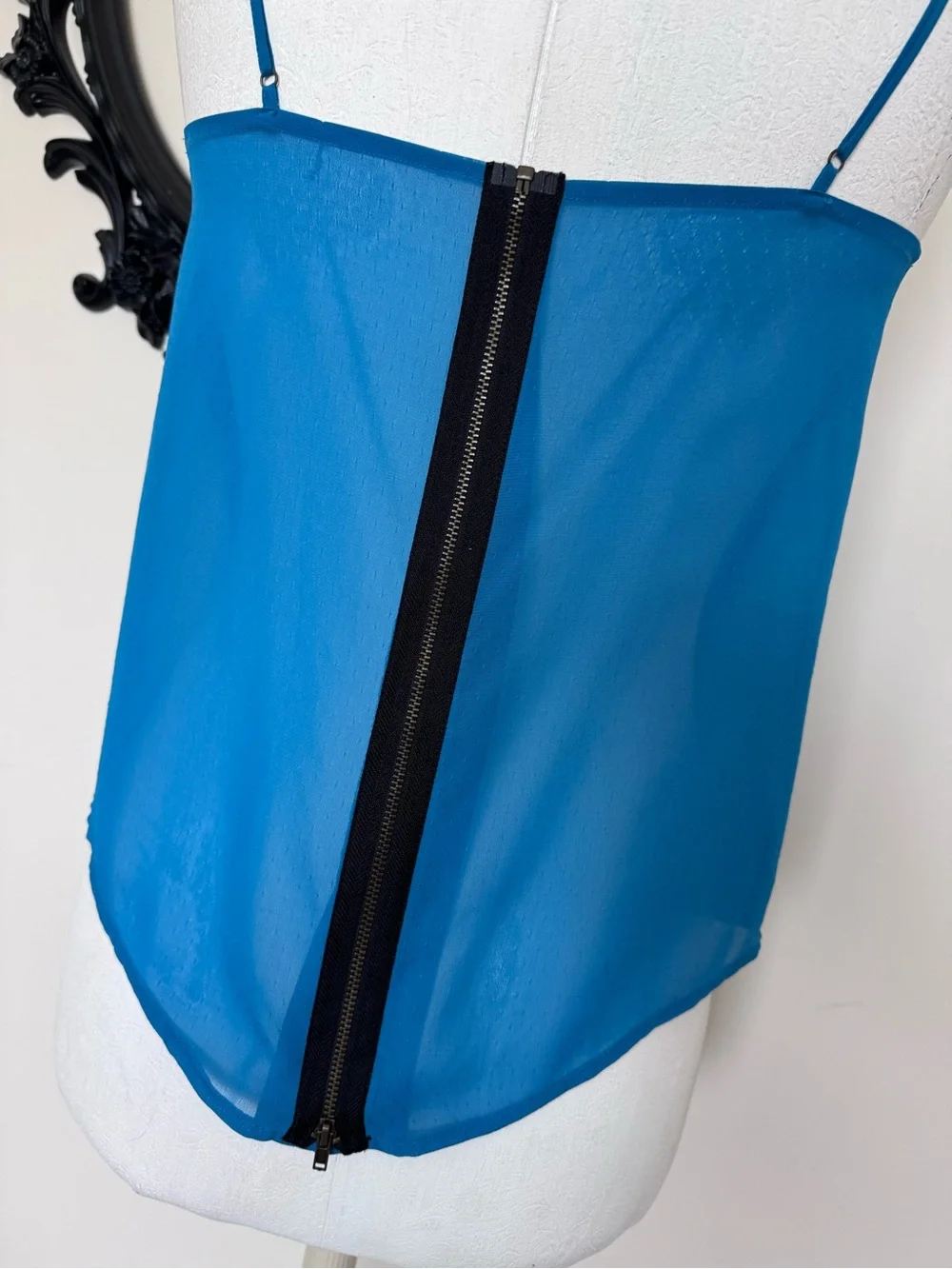 Blue V-Neck Spaghetti Strap Tank Top